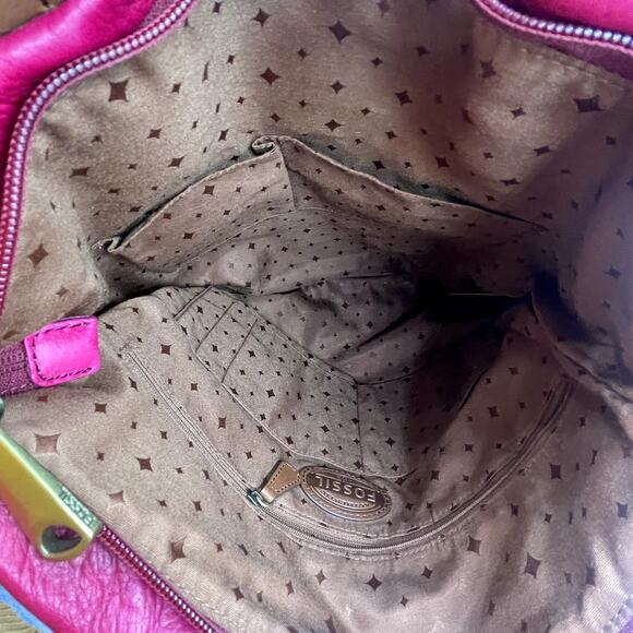 Fossil Explorer Foldover Leather Crossbody Shoulder Bag Fuchsia Hot Pink Purse - Picture 8 of 8